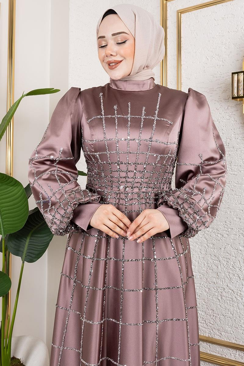 Lattice Model Satin Evening Dress