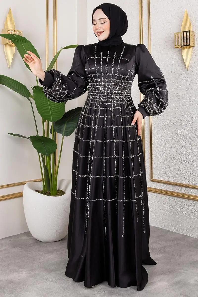 Lattice Model Satin Evening Dress-detail