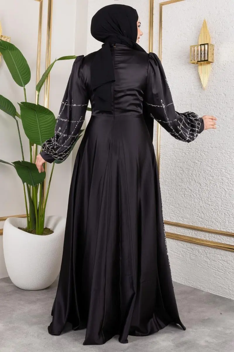 Lattice Model Satin Evening Dress-detail