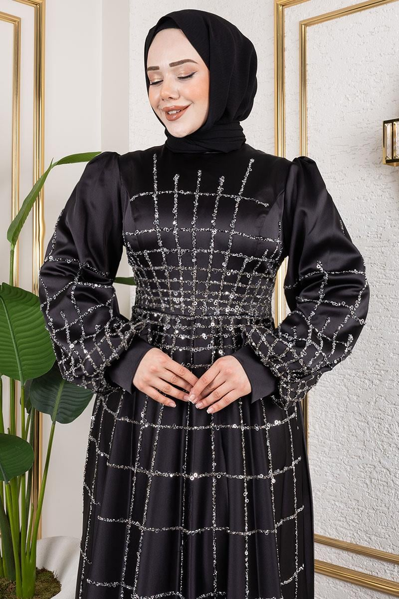 Lattice Model Satin Evening Dress