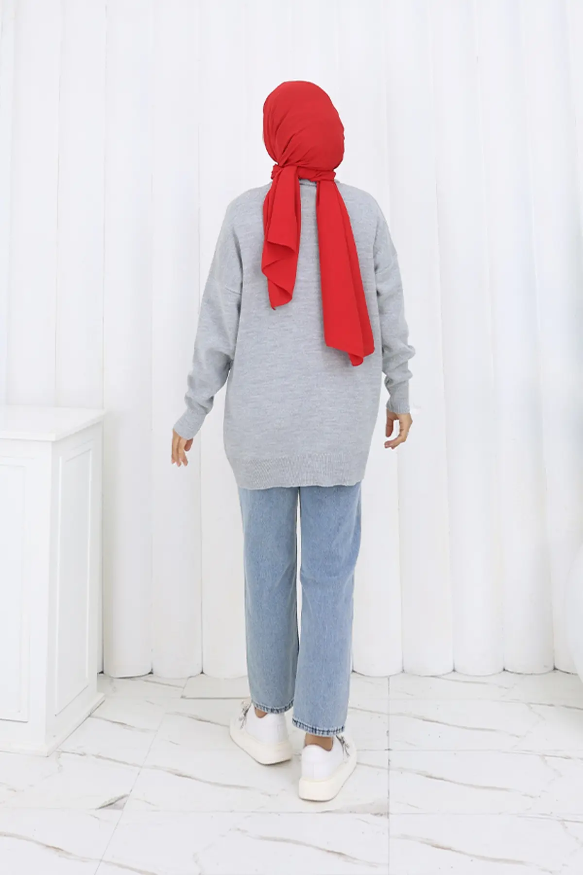 Kalp Nakışlı Triko Kazak N3254 Gri-detail