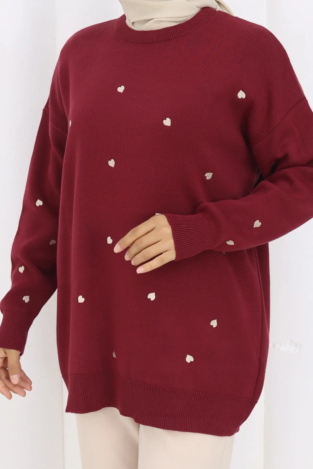 Kalp Nakışlı Triko Kazak-detail