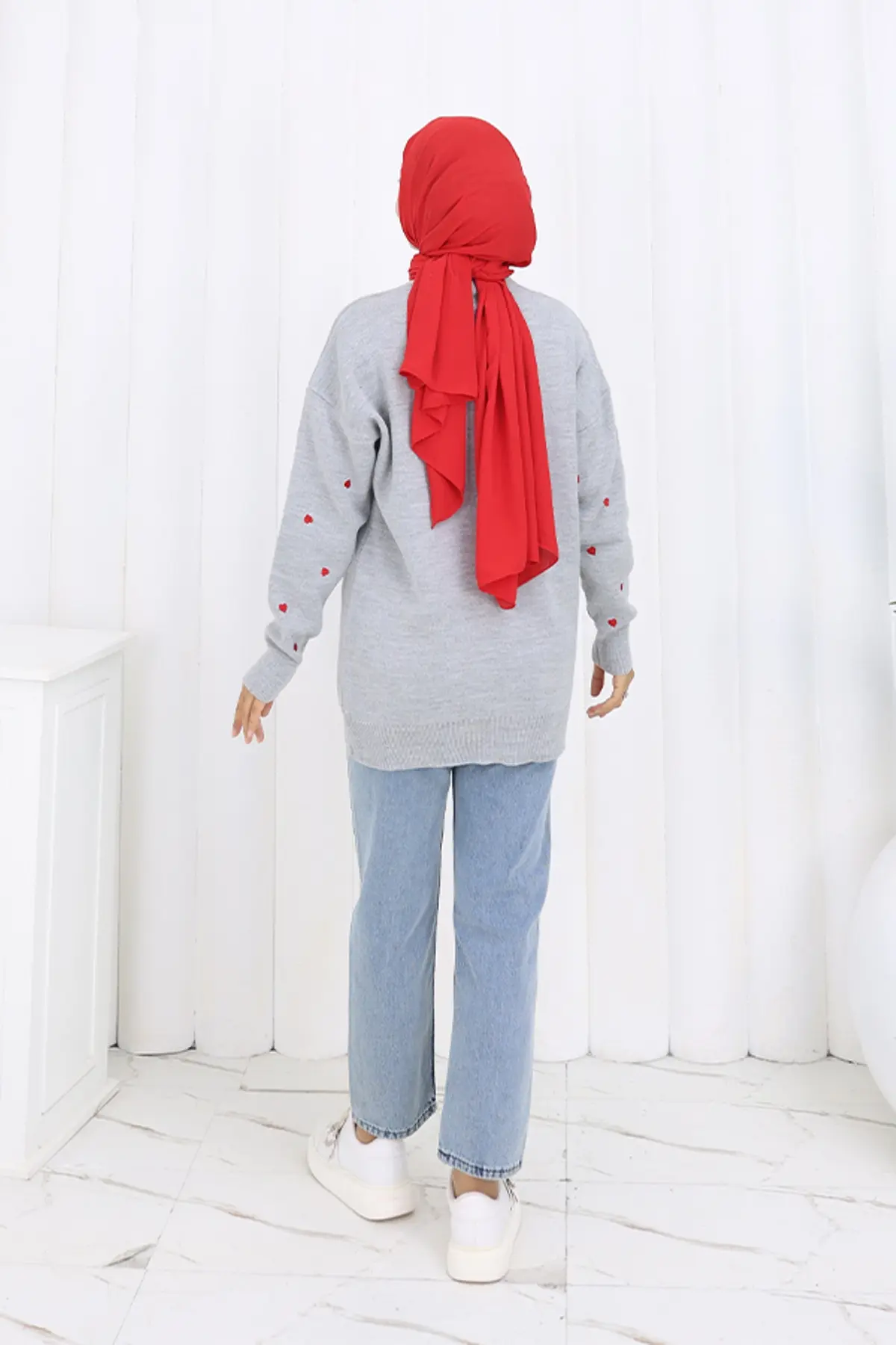 Kalp Nakışlı Triko Kazak-detail