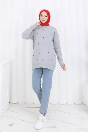 Heart Embroidered Knitwear Sweater