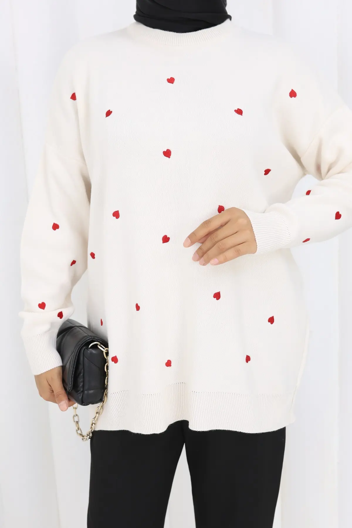 Kalp Nakışlı Triko Kazak-detail