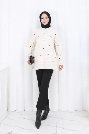 Kalp Nakışlı Triko Kazak