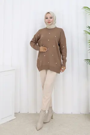 Kalp Nakışlı Triko Kazak