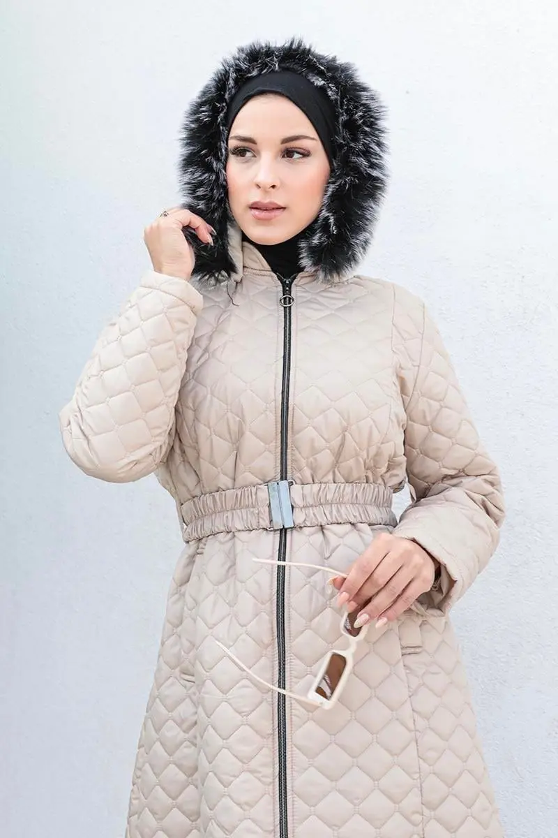 Kapitone Şişme Mont Bej-detail