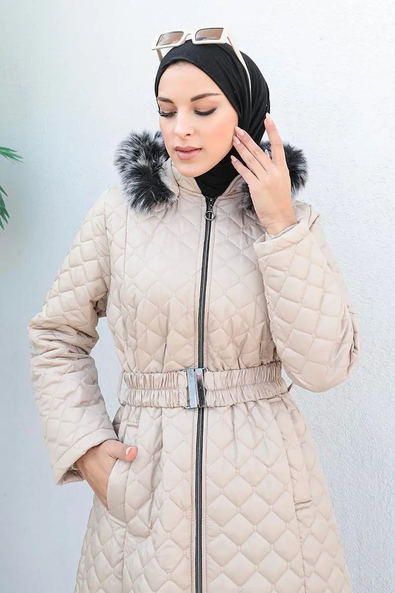 Kapitone Şişme Mont Bej-detail