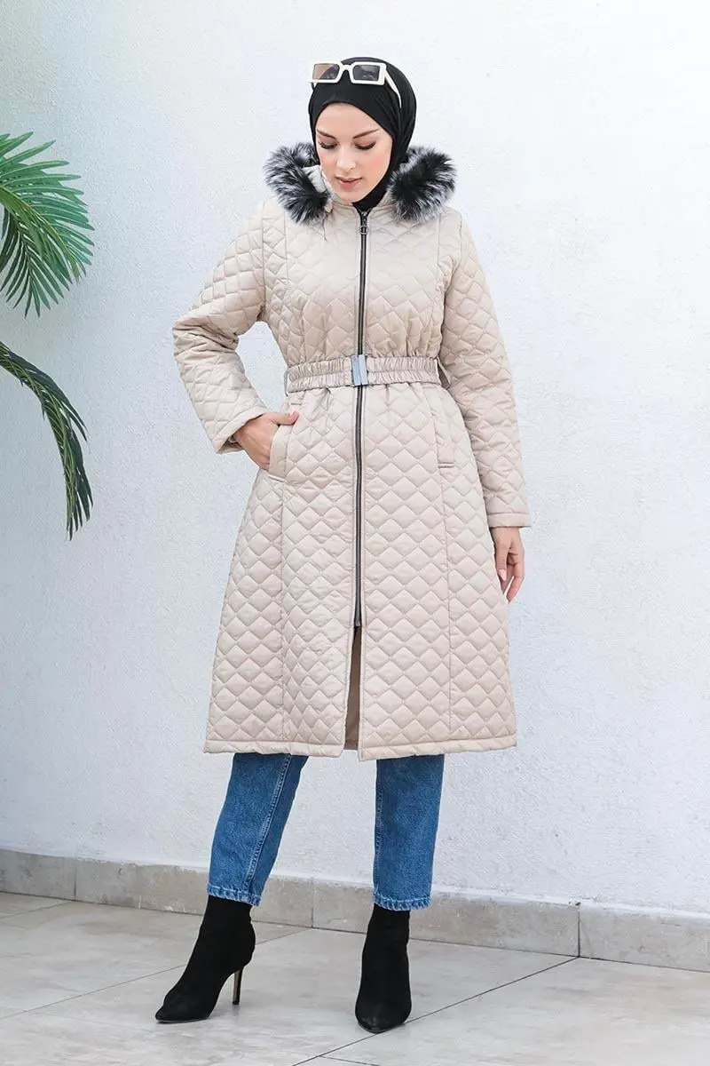 Kapitone Şişme Mont Bej-detail