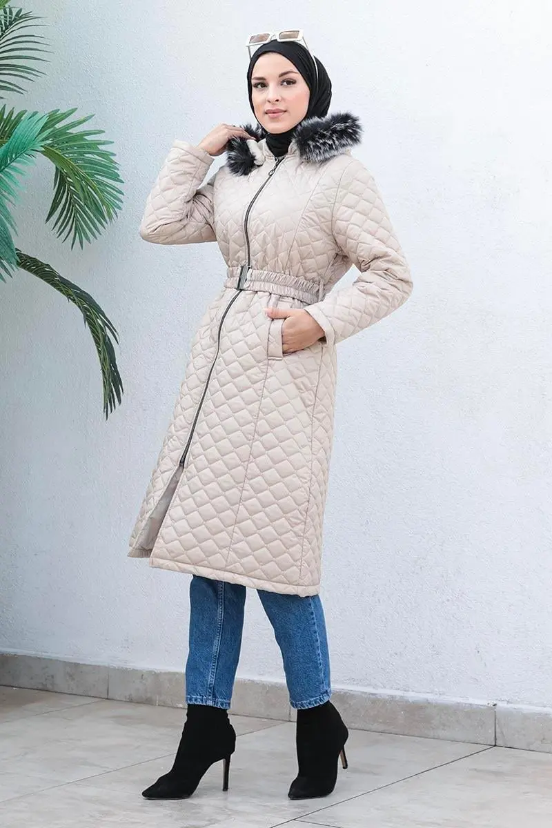 Kapitone Şişme Mont Bej-detail