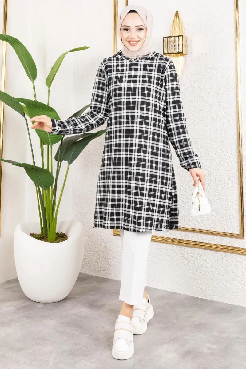 Kapşonlu Kışlık Spor Tunik Siyah-detail