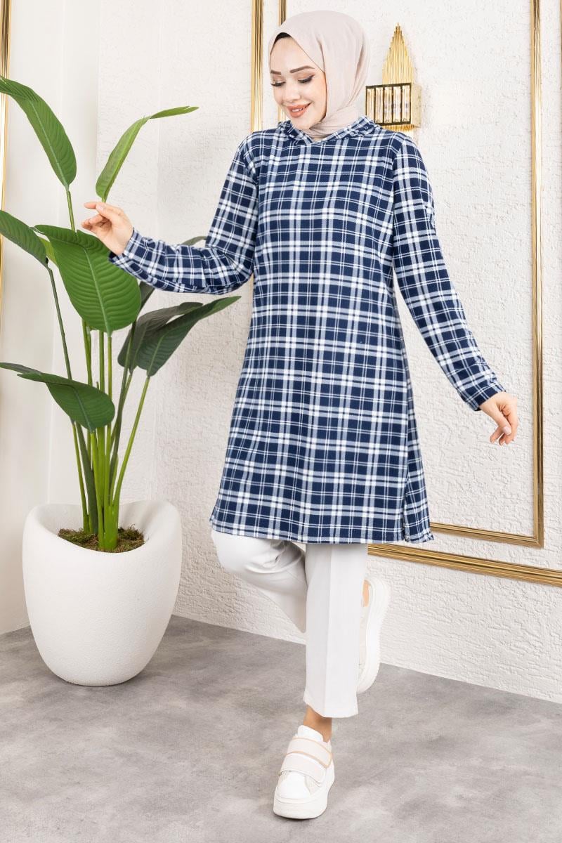 Kapşonlu Kışlık Spor Tunik Lacivert