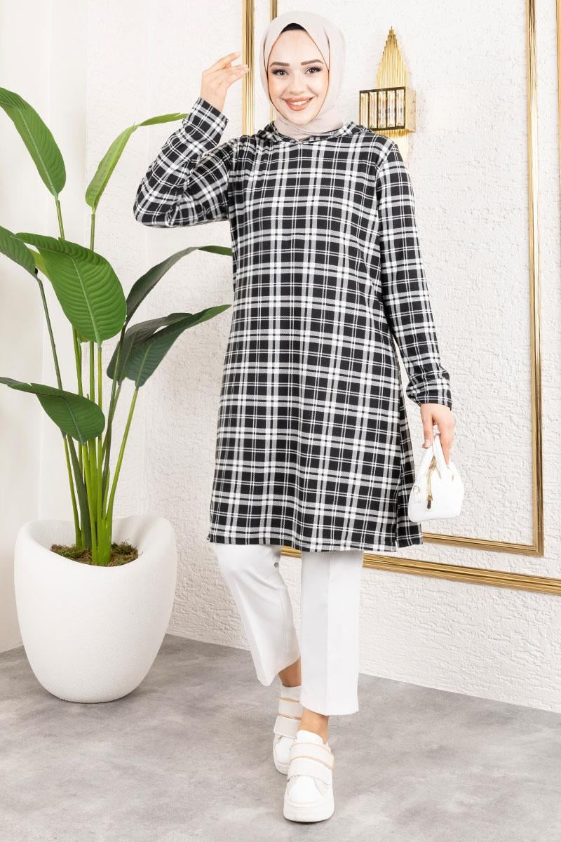 Kapşonlu Kışlık Spor Tunik Siyah