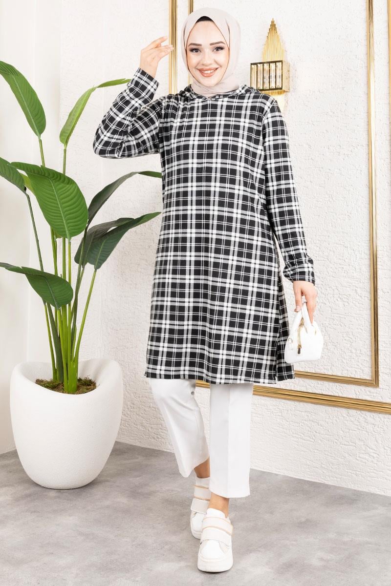 Kapşonlu Kışlık Spor Tunik Siyah