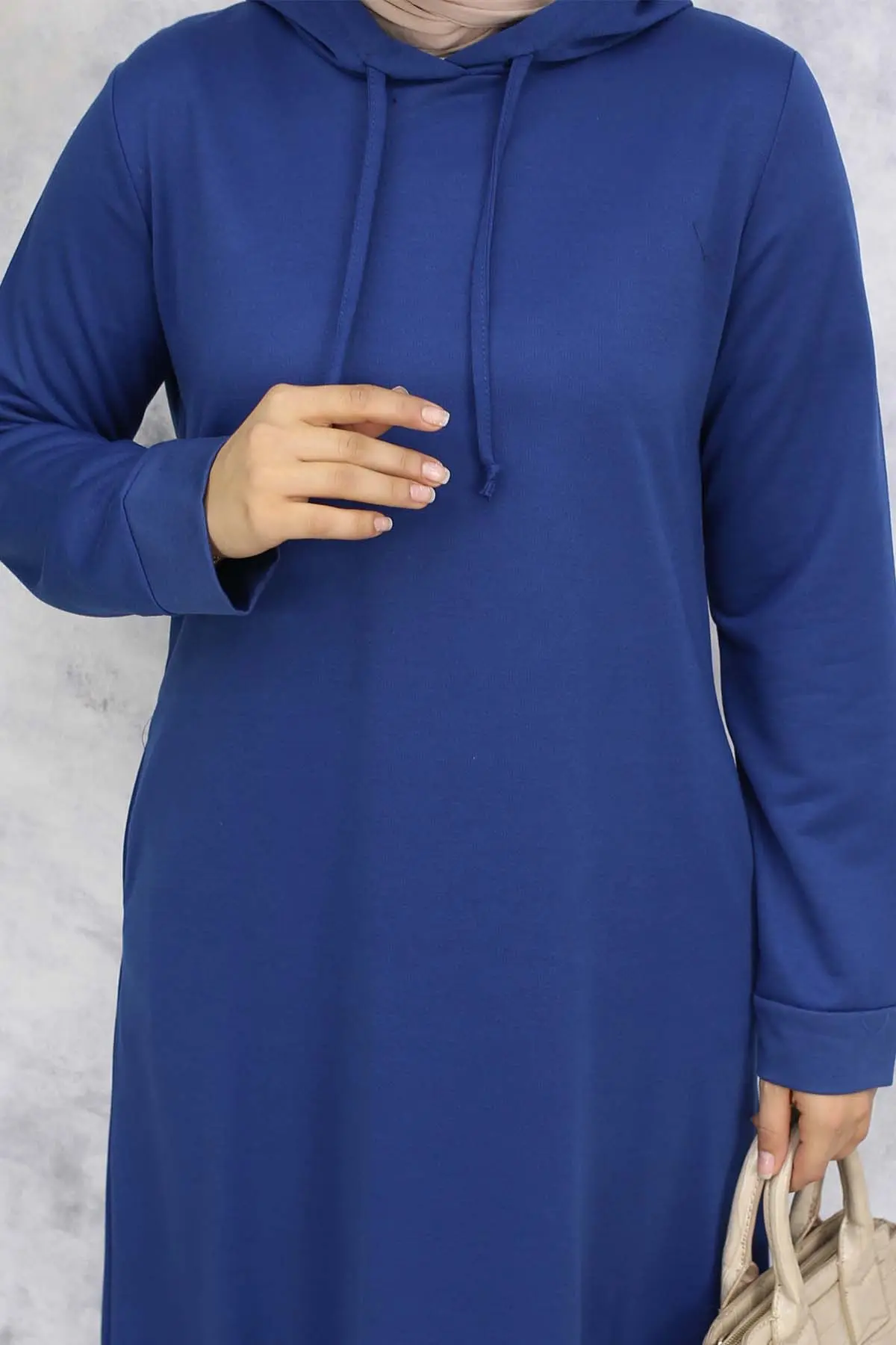 Kapüşonlu Basic Elbise İndigo 5042-detail