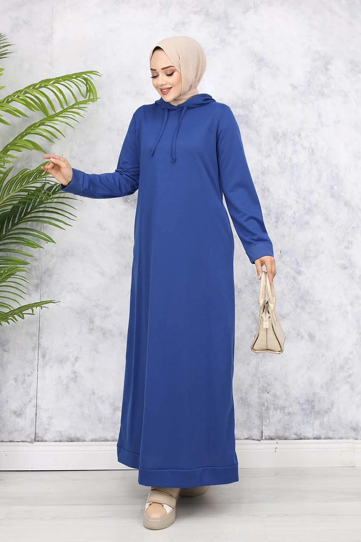 Kapüşonlu Basic Elbise İndigo 5042-detail