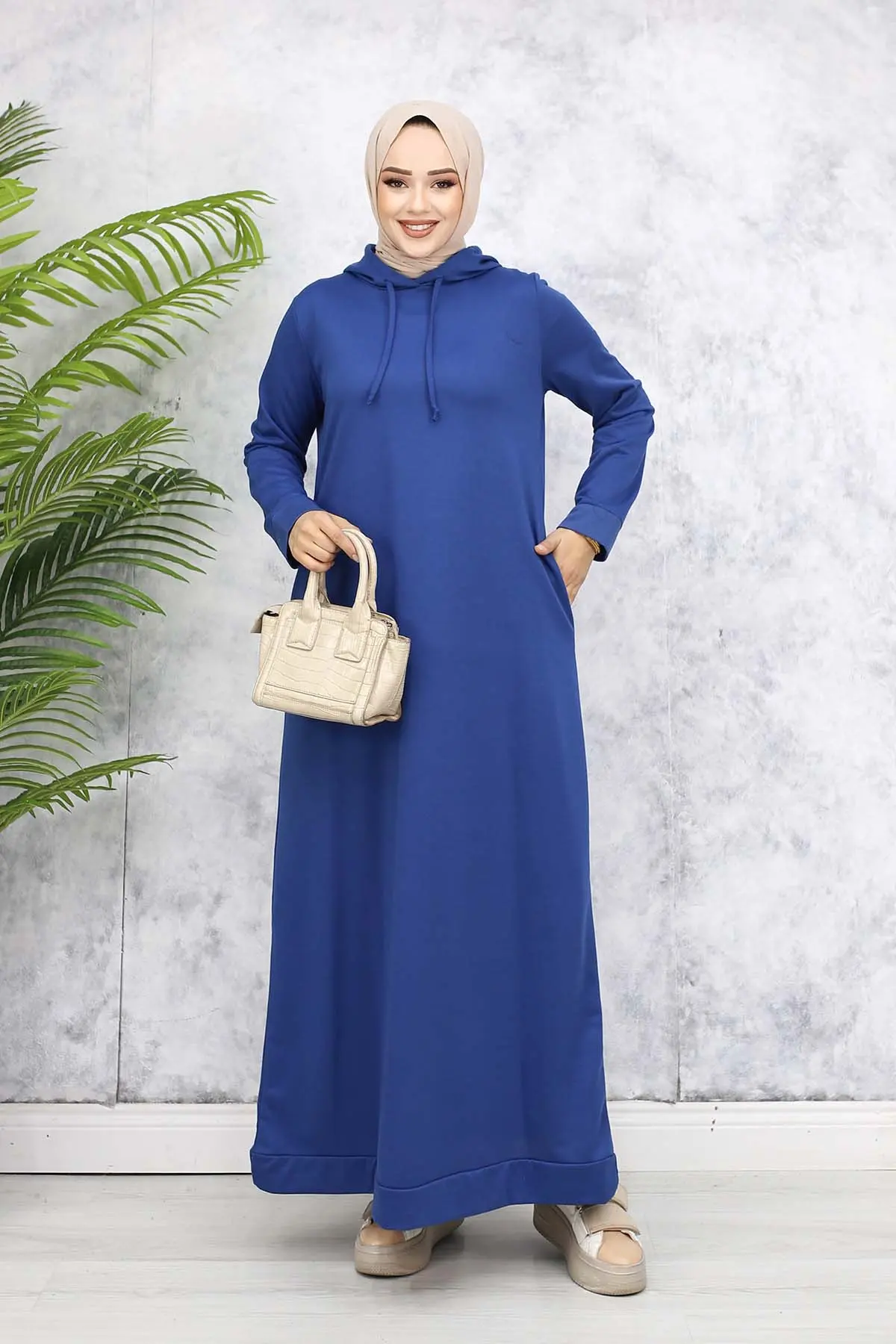 Kapüşonlu Basic Elbise İndigo 5042-detail