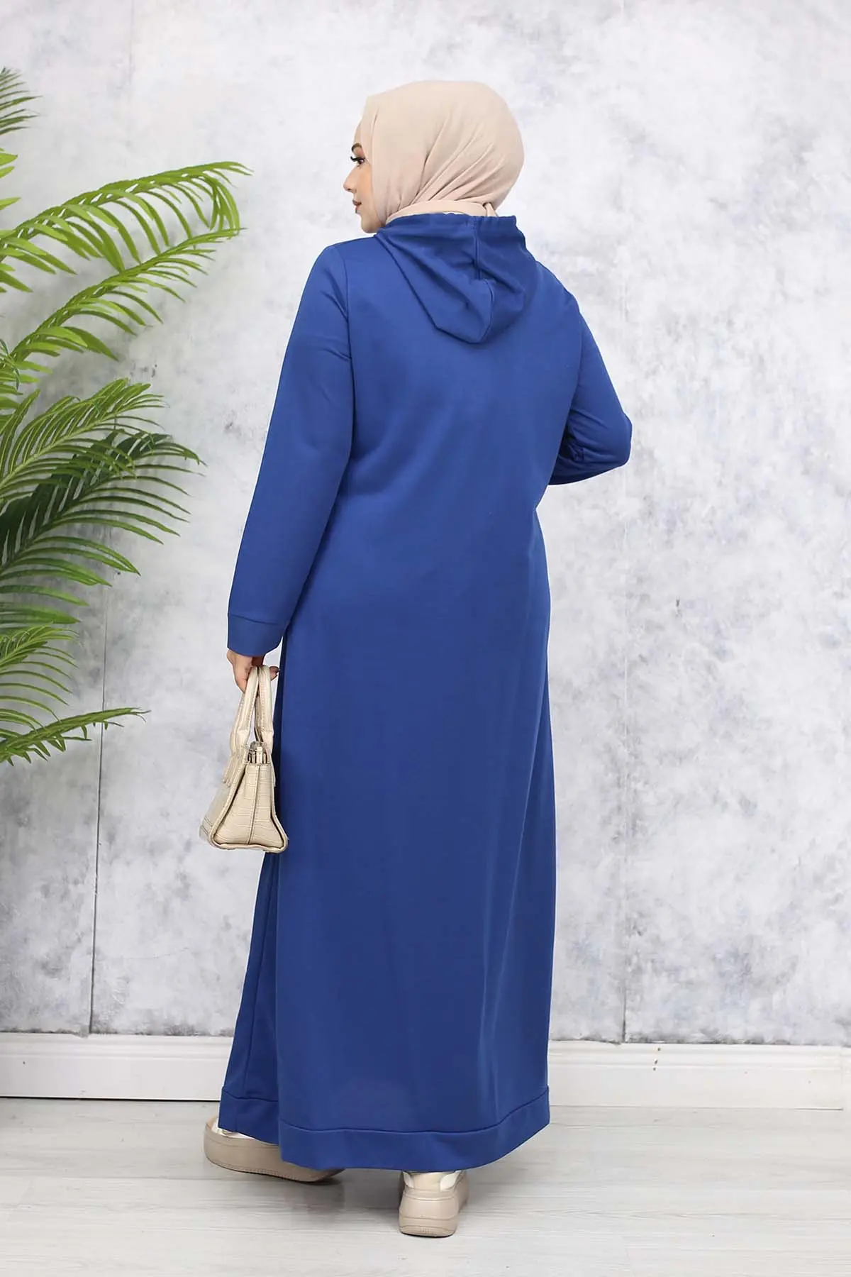 Kapüşonlu Basic Elbise İndigo 5042-detail