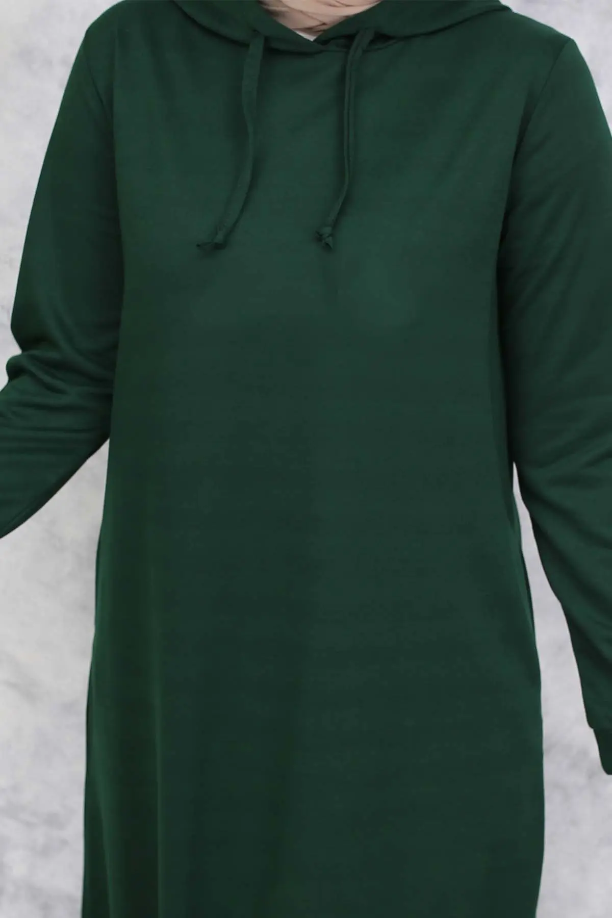 Kapüşonlu Basic Elbise Zümrüt Yeşili 5042-detail