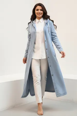 Kapüşonlu Düğmeli Spor Kot Kap