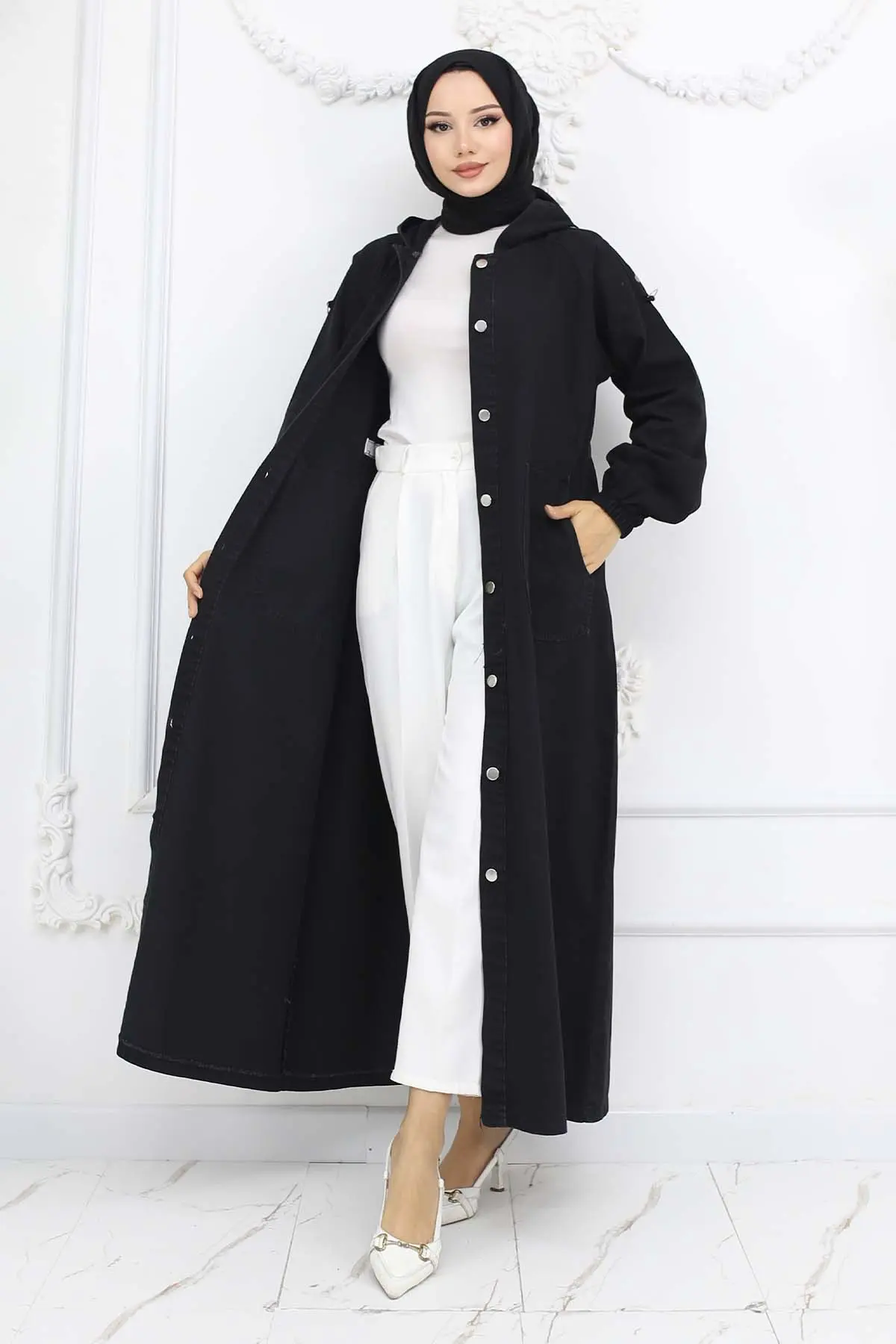 Kapüşonlu Kot Kap Siyah 1352-detail