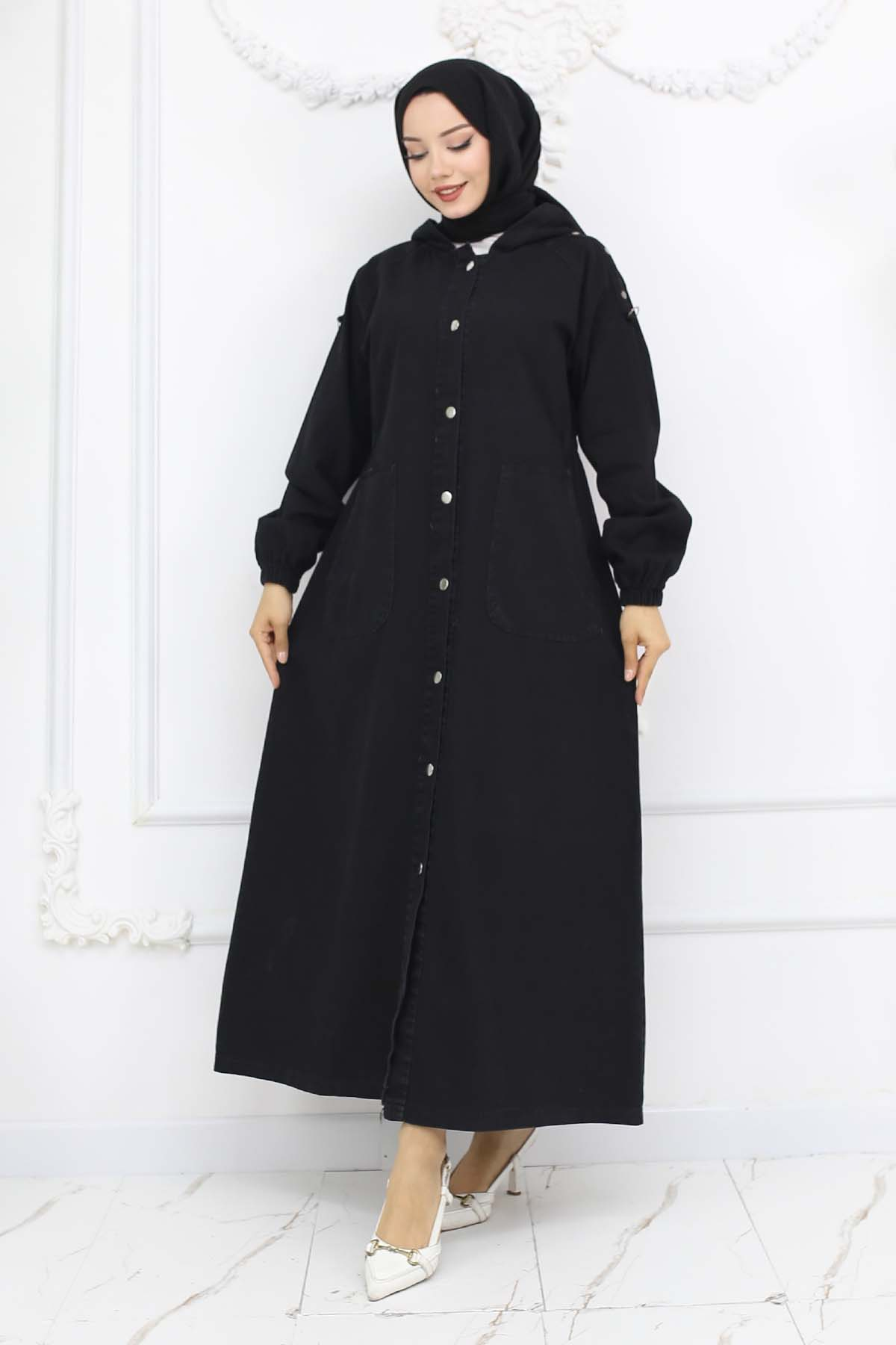 Kapüşonlu Kot Kap Siyah 1352