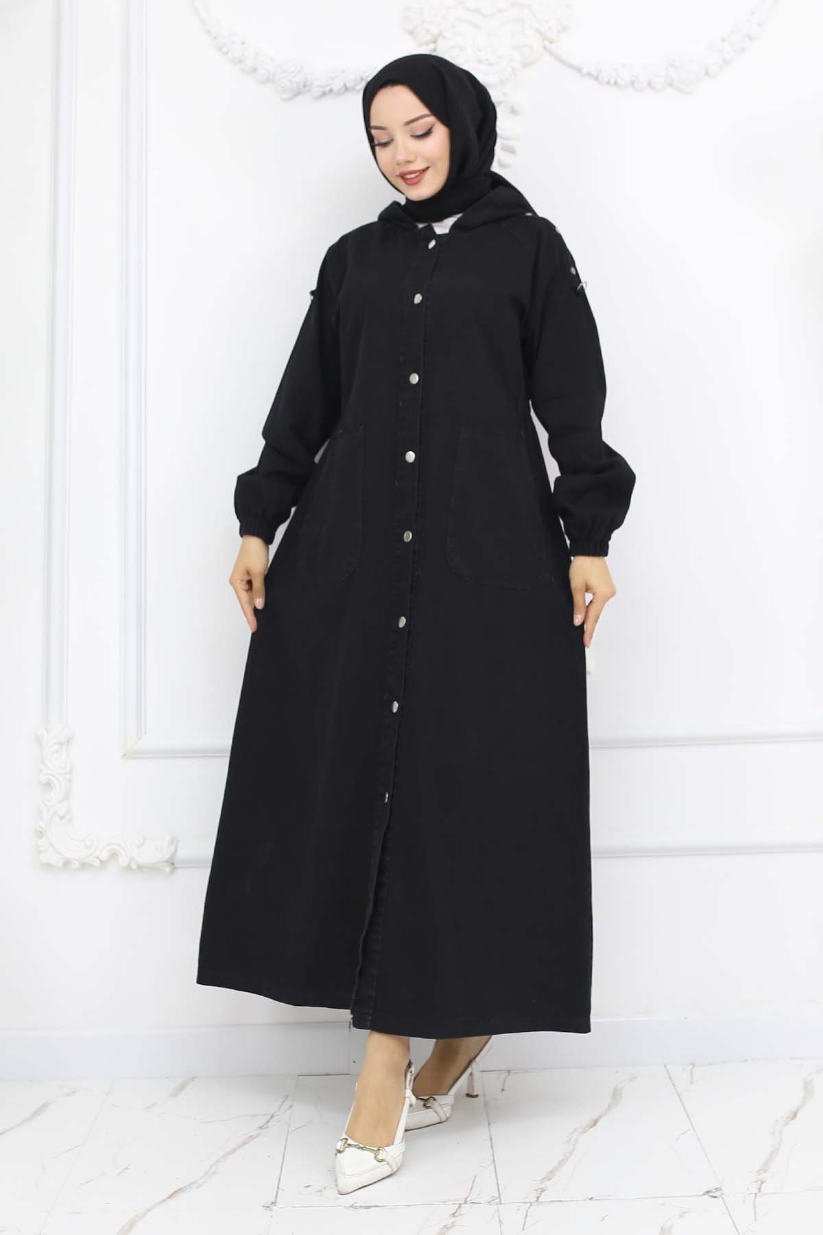 Kapüşonlu Kot Kap Siyah 1352