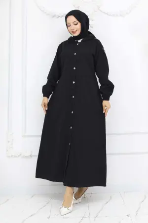 Kapüşonlu Kot Kap Siyah 1352