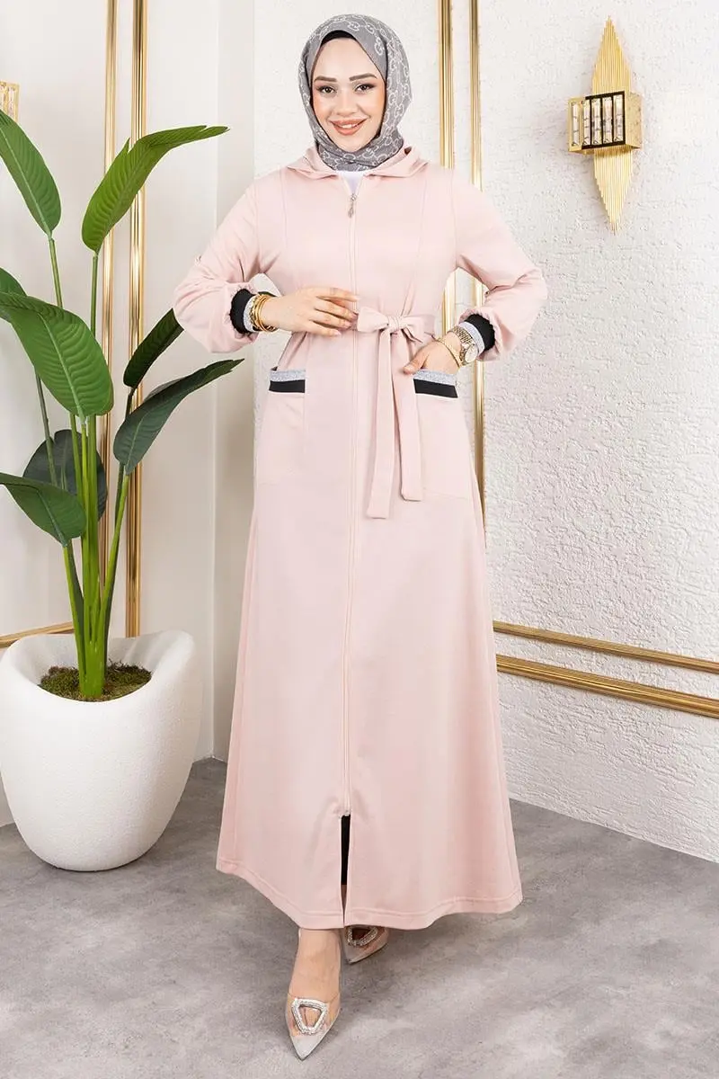 Kapüşonlu Ribanalı Ferace Pudra-detail