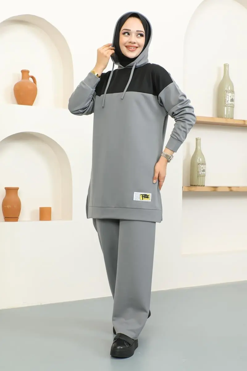 Kapüşonlu Spor Takım Gri-detail