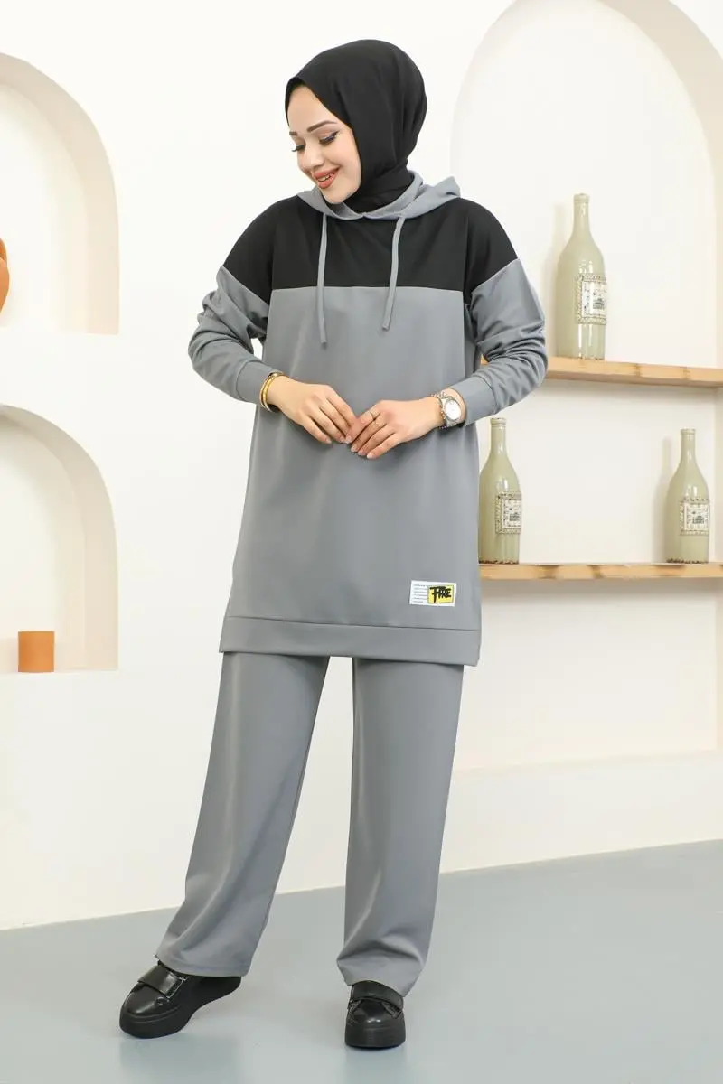 Kapüşonlu Spor Takım Gri-detail