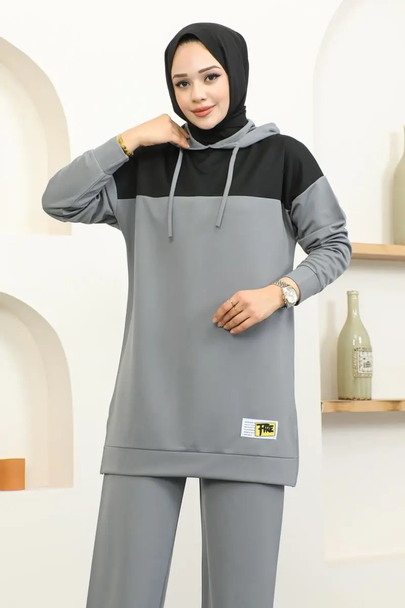 Kapüşonlu Spor Takım Gri-detail