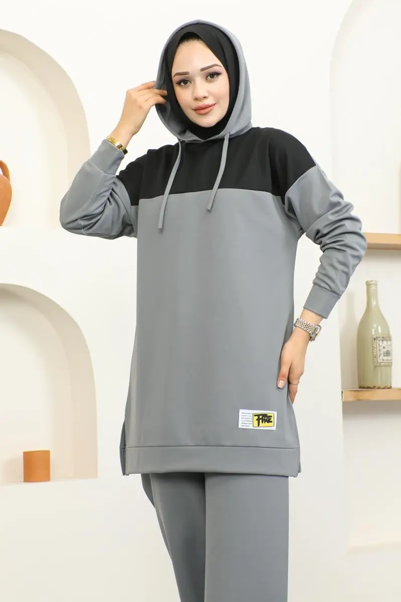 Kapüşonlu Spor Takım Gri-detail