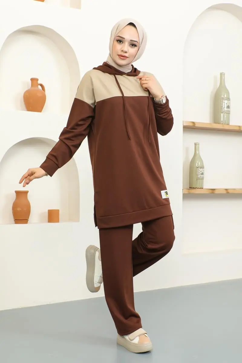Kapüşonlu Spor Takım Kahverengi-detail