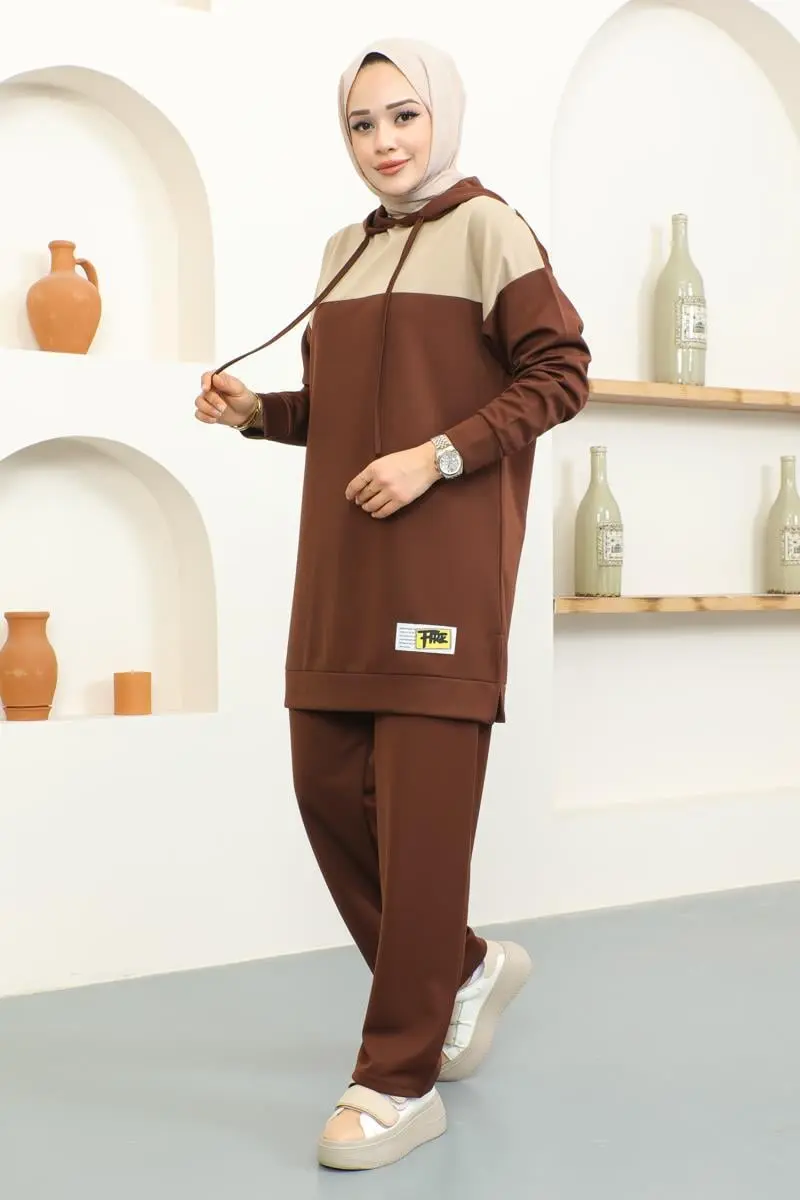 Kapüşonlu Spor Takım Kahverengi-detail