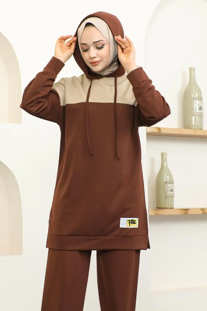 Kapüşonlu Spor Takım Kahverengi-detail