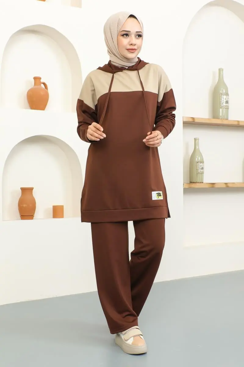 Kapüşonlu Spor Takım Kahverengi-detail
