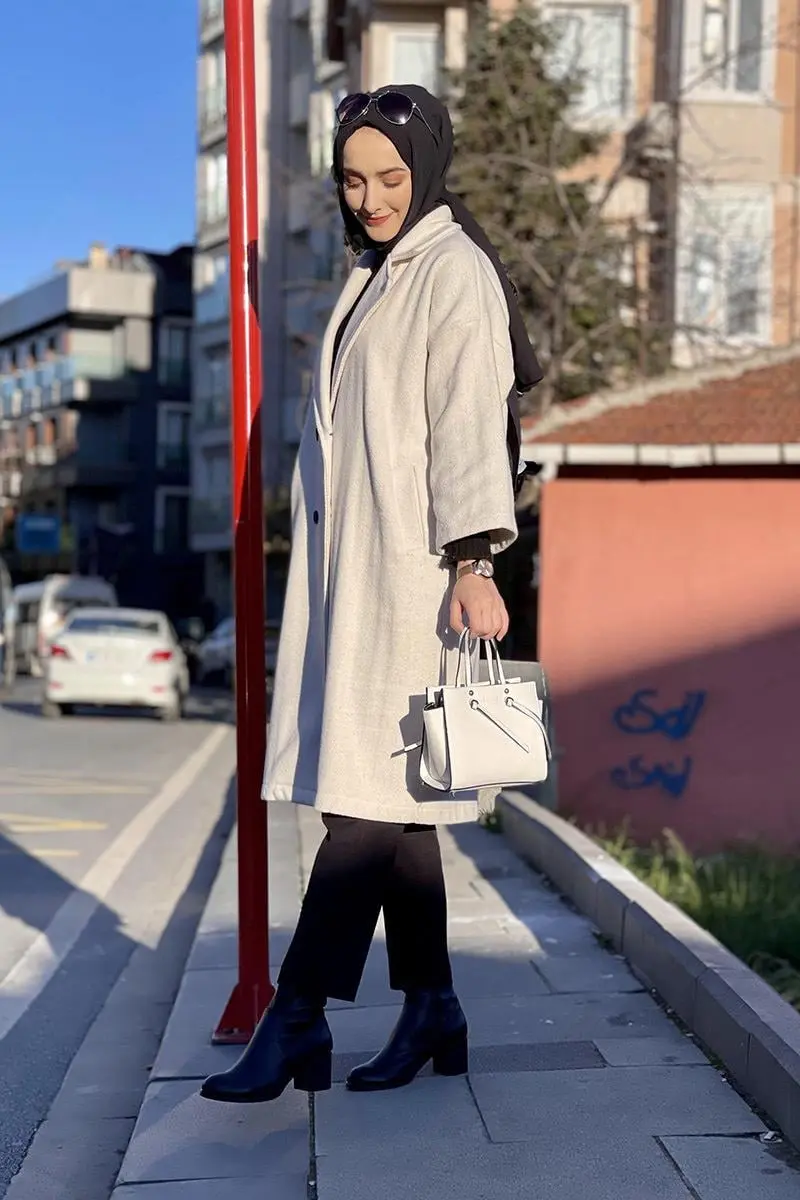 Kaşe Ceket Ekru-detail