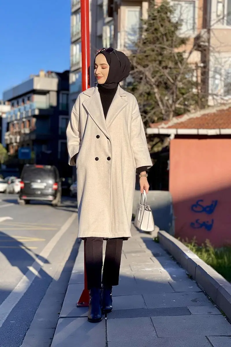 Kaşe Ceket Ekru-detail