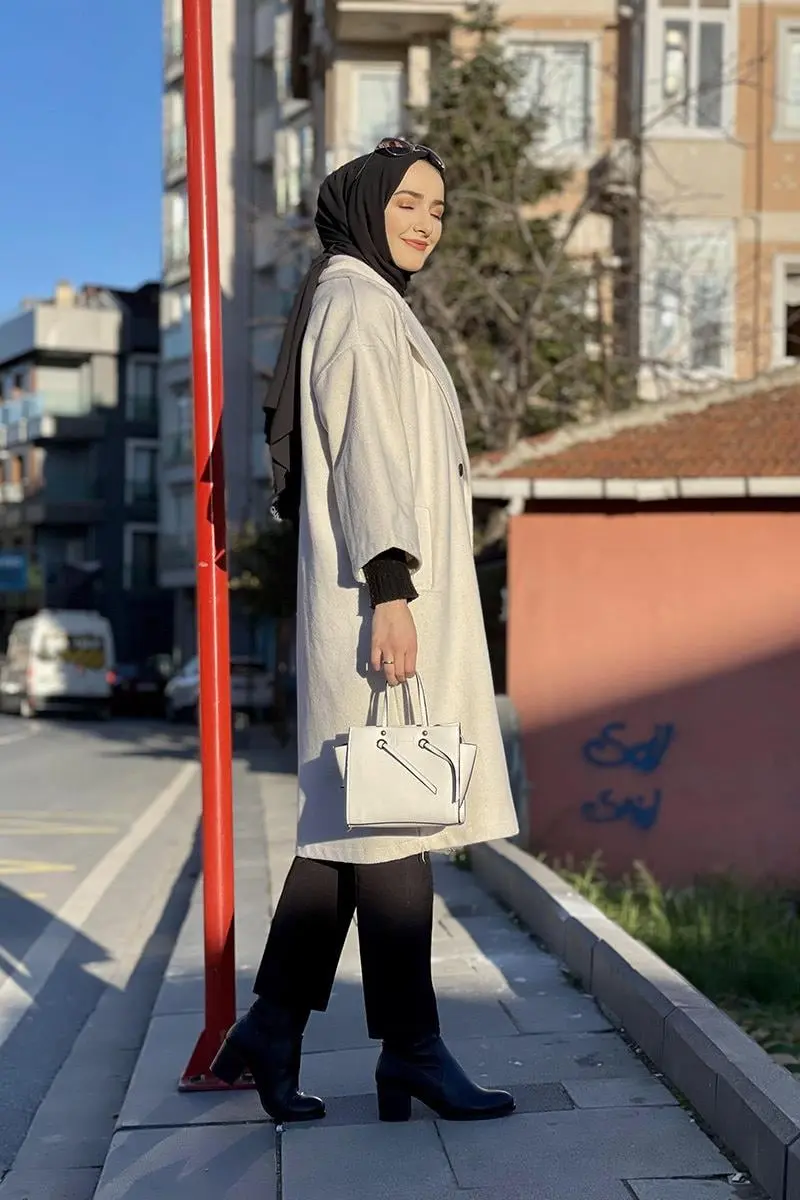 Kaşe Ceket Ekru-detail