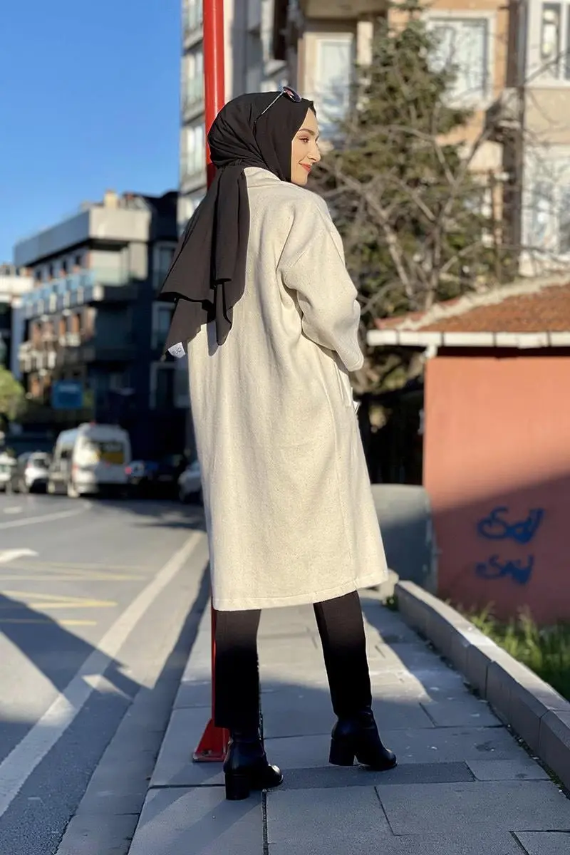 Kaşe Ceket Ekru-detail