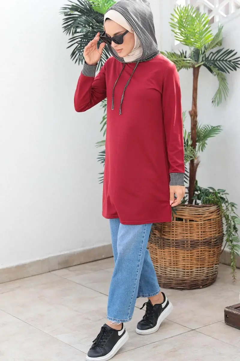 Houndstooth Patterned Hijab Cap-detail