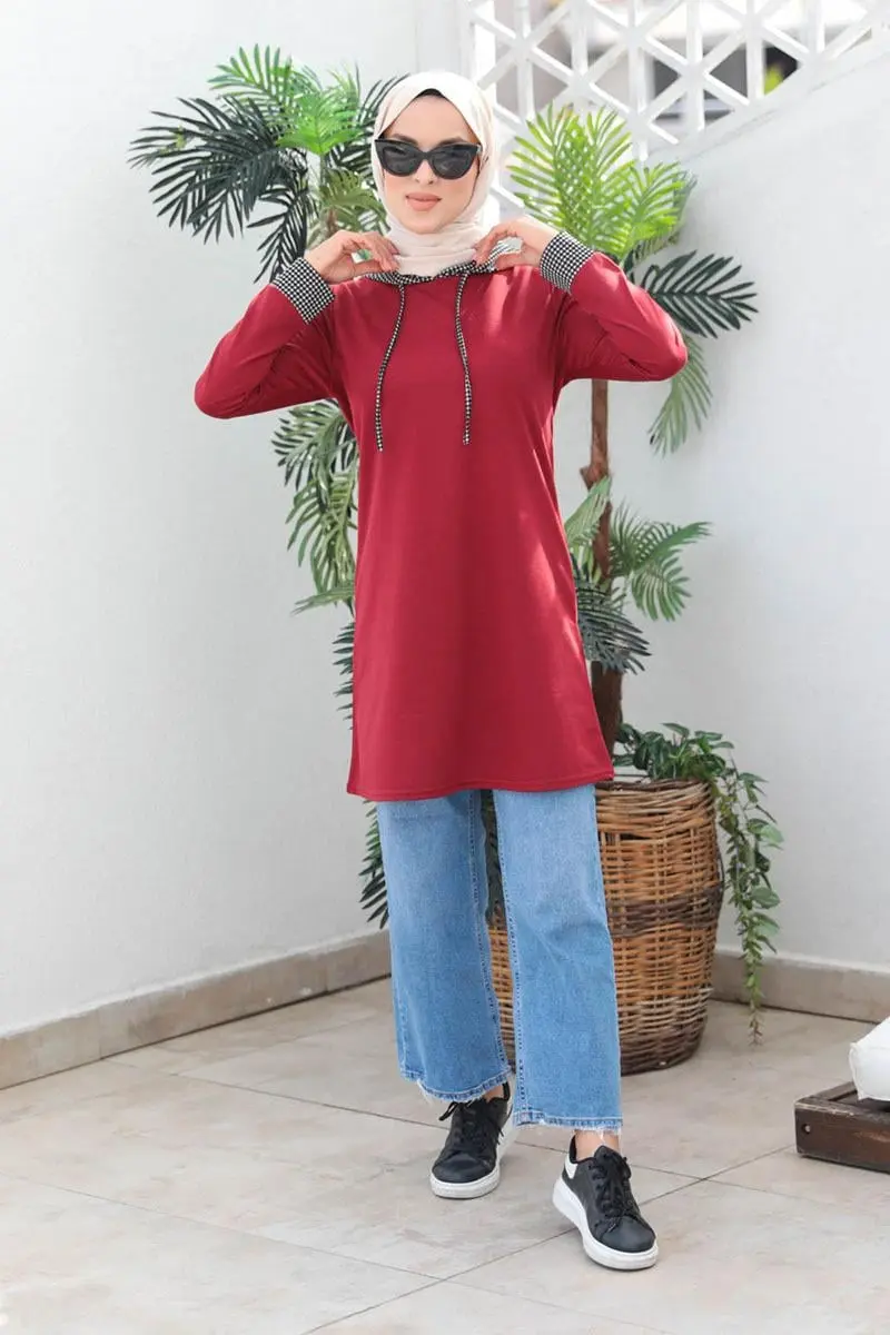 Houndstooth Patterned Hijab Cap-detail