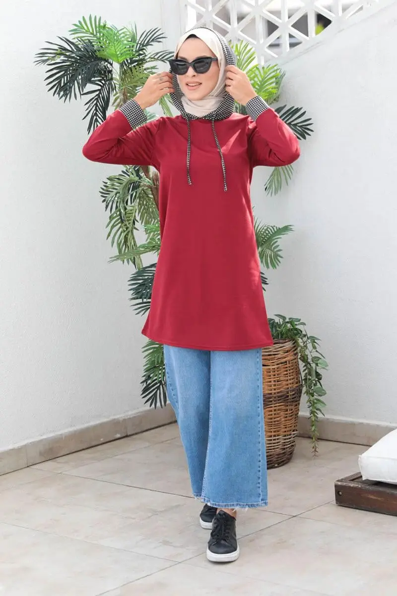 Houndstooth Patterned Hijab Cap-detail