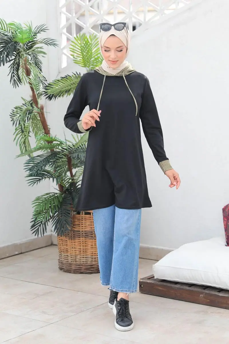 Houndstooth Patterned Hijab Cap-detail