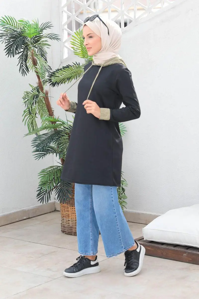 Houndstooth Patterned Hijab Cap-detail