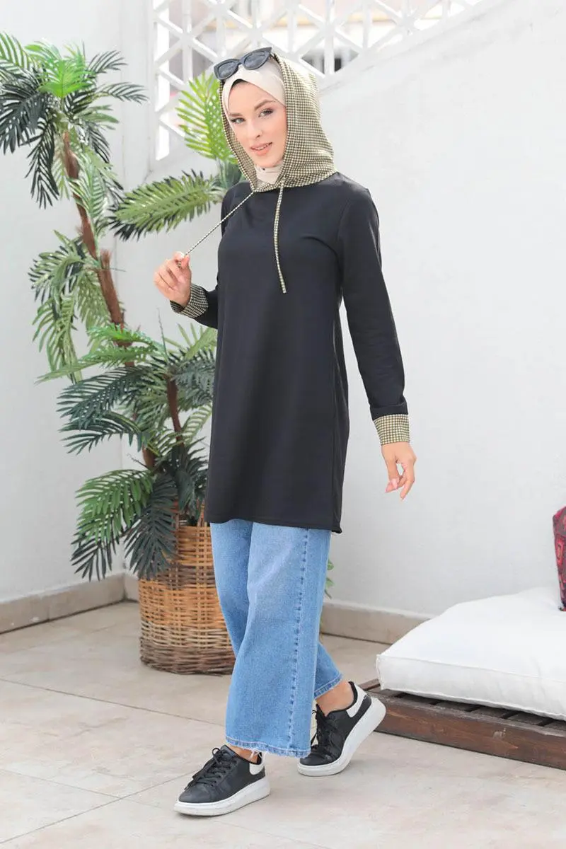 Houndstooth Patterned Hijab Cap-detail