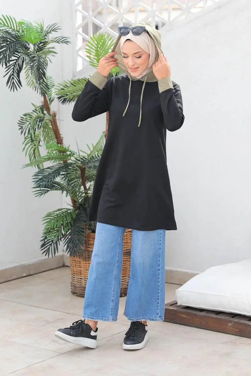 Houndstooth Patterned Hijab Cap-detail