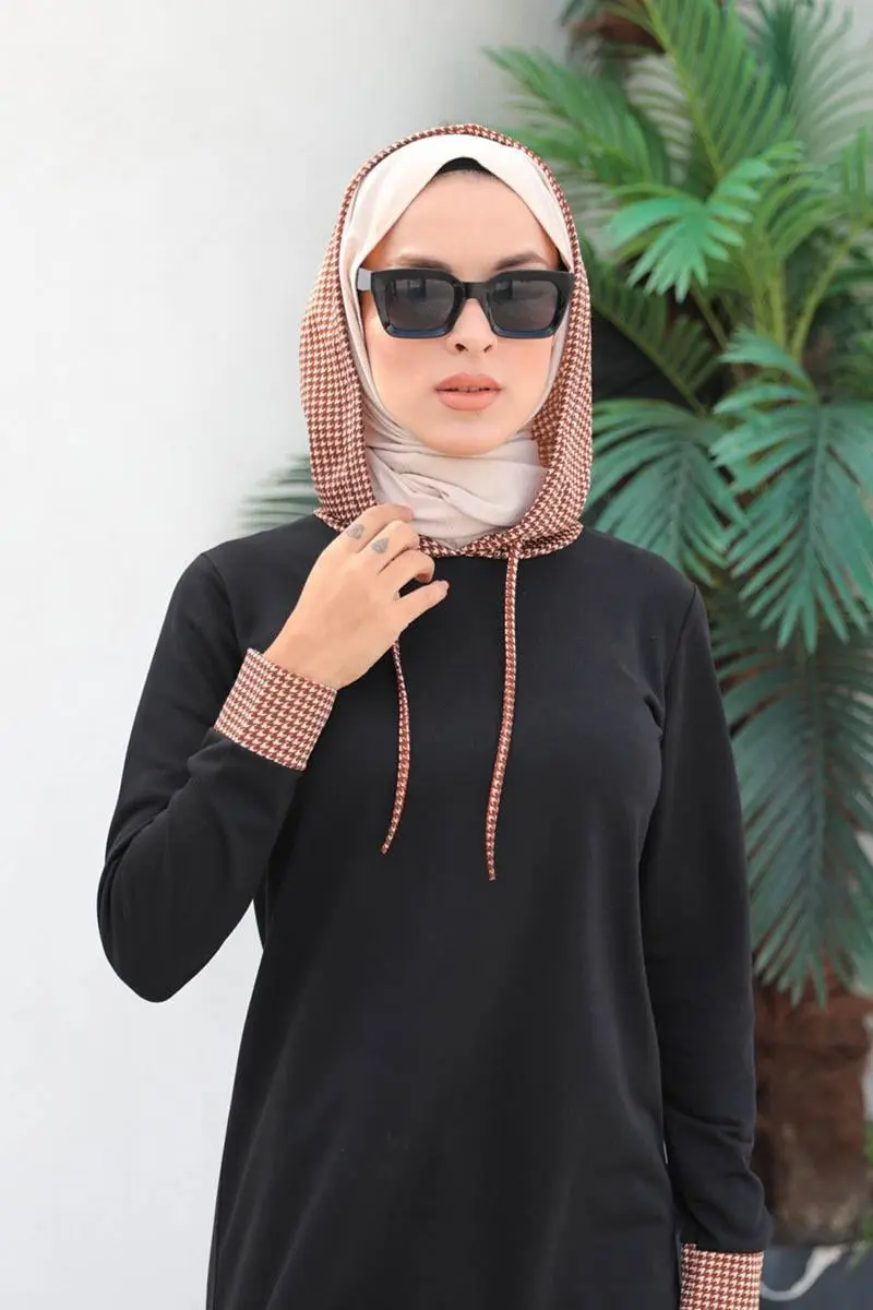 Houndstooth Patterned Hijab Cap-detail